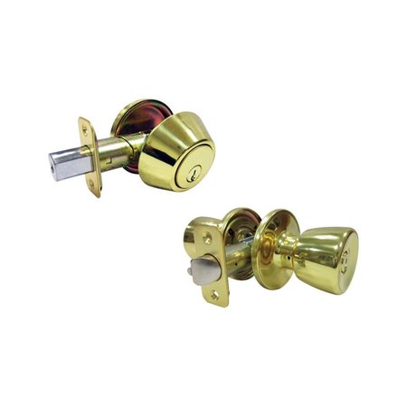 BOOK PUBLISHING CO Tulip Polished Brass Metal Entry Knob & Single Cylinder Deadbolt - 3 Grade Right Handed GR1676698